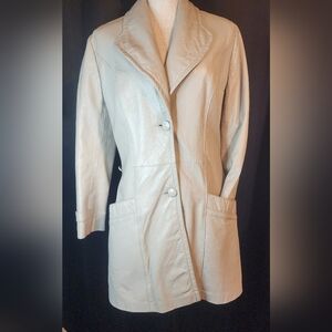 Vintage Peter Caruso Leather Size 12 Off White Trench Coat